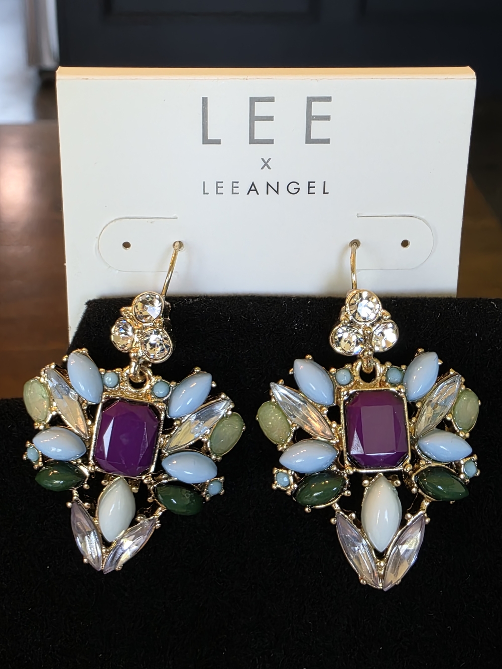 LEE x LeeAngel Gold Multicolor Drop Earrings - Purple Center - Picture 2 of 2